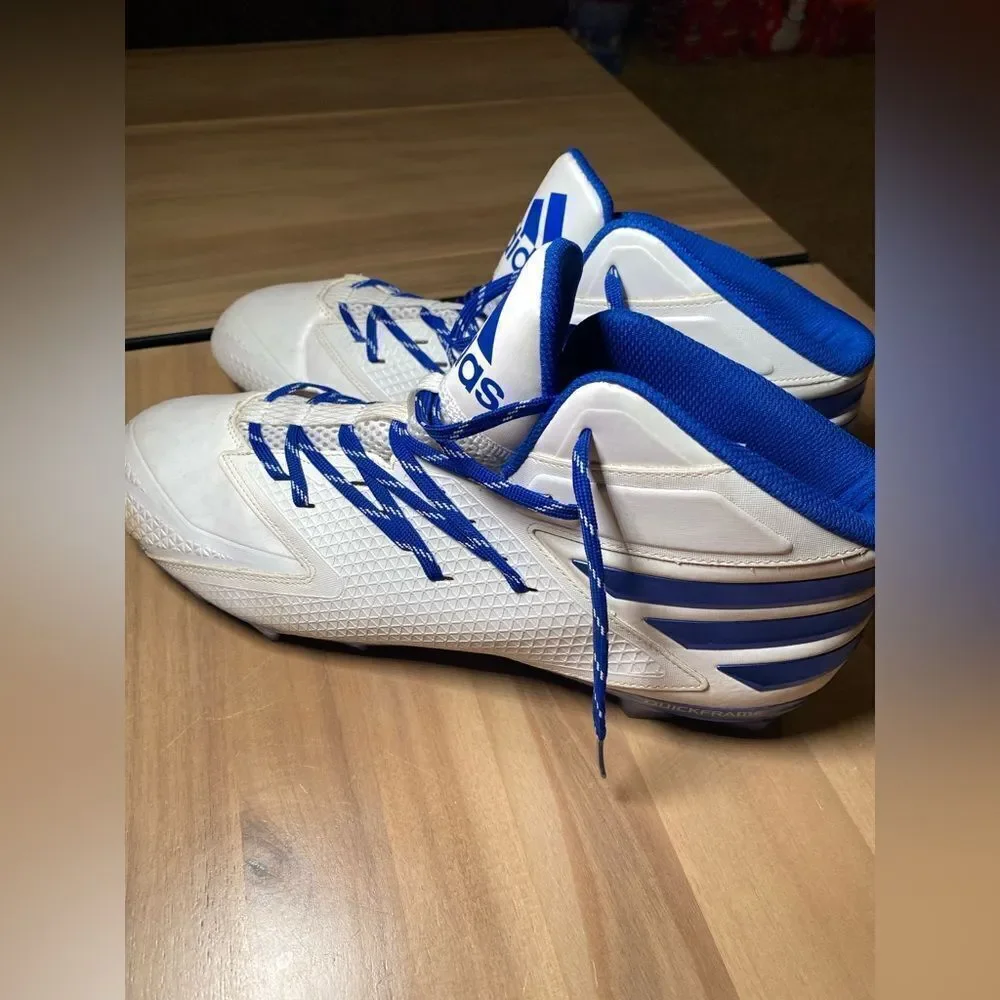 Adidas blue and white cleats‎